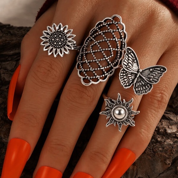 **ENSLEY* 4-Pc Silver x Geometric Fashion Ring Set - Picture 2 of 6